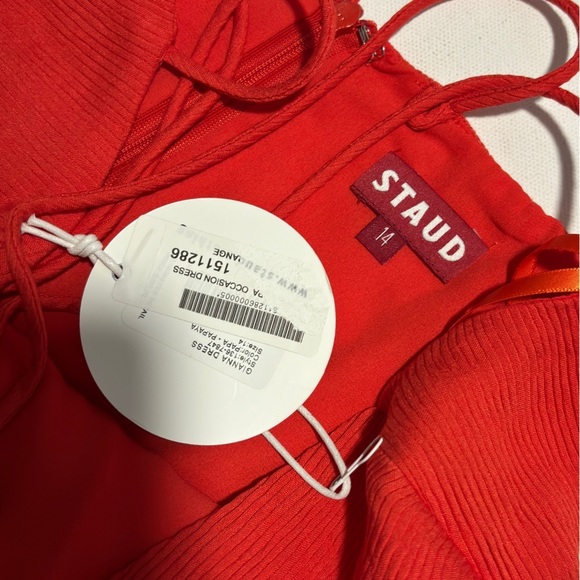 STAUD Gianna Front Keyhole Maxi Dress Ribbed Strappy cutout Papaya orange 14 - Picture 8 of 14